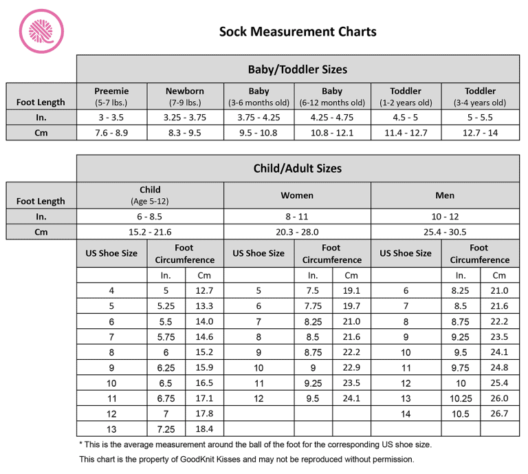 Sock Sizes Chart Common Foot Measurements from Baby to Adult