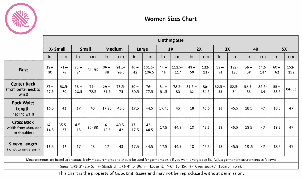 Women's Sweater Size Chart