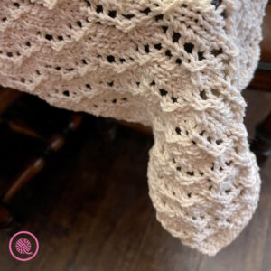 needle knit lacy tablecloth closeup