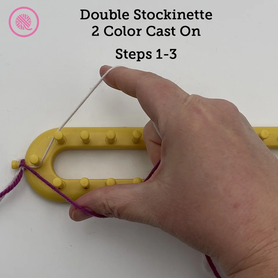 double loom knit 2 color stockinette cast on steps 1-3